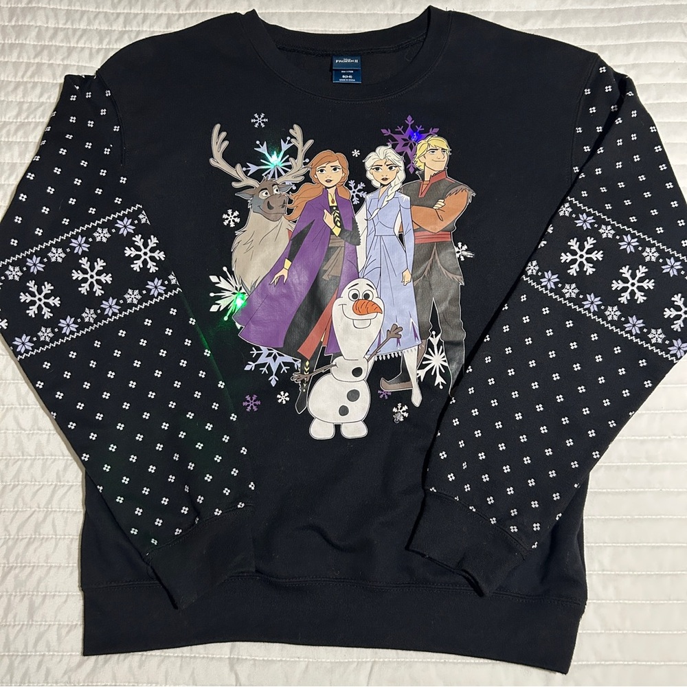 Disney Frozen II Light Up Junior Sweatshirt - Black Small (3-5) Anna Elsa Olaf